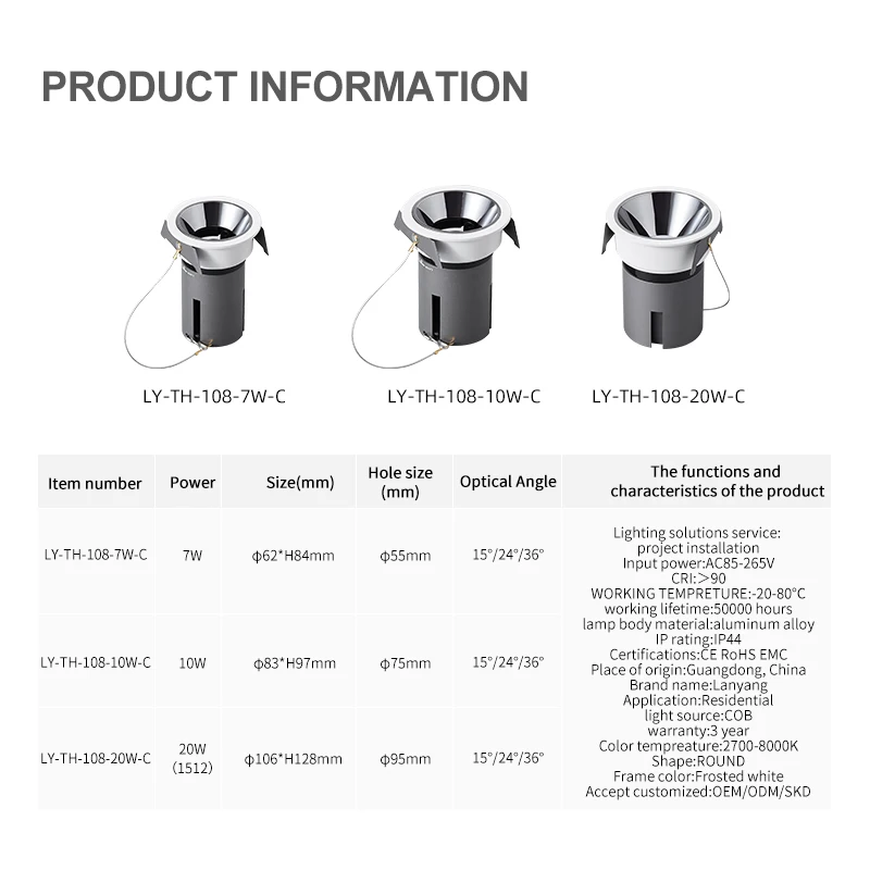 Manufacturers wholesale low price high-quality aluminum housing 7W 10W 20W embedded Led ceiling wick downlight