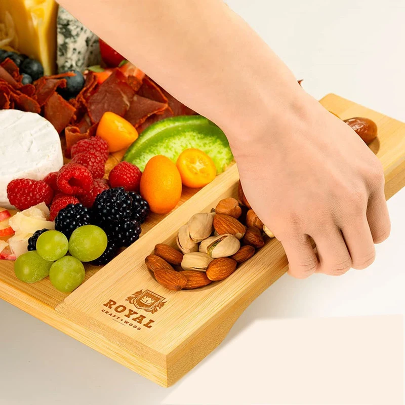 Bamboo cheese plate, wood fruit plate with groove fruit plate fruit plate, can do LOGO bamboo tray