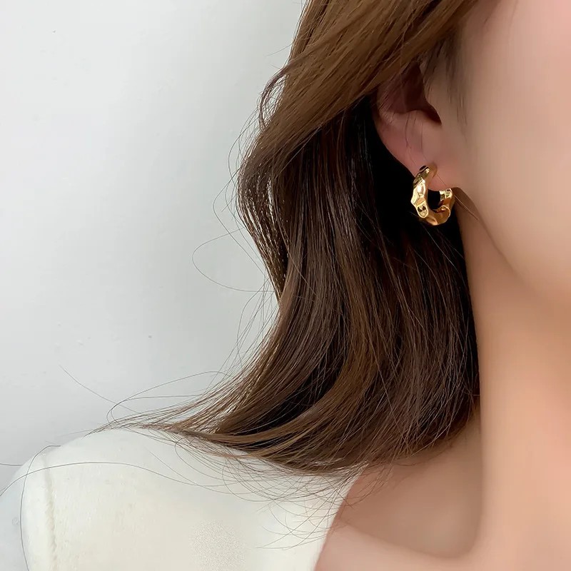 Vintage Luxury  Chunky Hoop Earrings Women Girls Gold Plated Geometric Textured Earrings For Gift