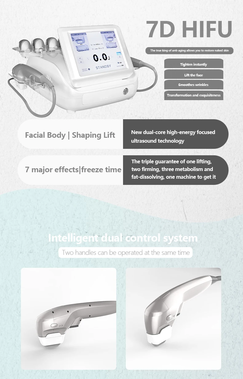 Best 7D HIFU Machine Professional MMFU For Sale 2 TECHNICAL SPECIFICATIONS <ul> <li>Power: 300W</li> <li>Voltage: 100V/110V/220V</li> <li>Energy output: 0.1J-2.0J</li> <li>Screen Size: 10.4 inches touch screen</li> <li>HIfu Cartridges: 1.5/2.0/3.0/4.5/6.0/8.0/10.0/13.0mm</li> <li>Cartridge Shots: 10,000 shots</li> <li>Dot distance: 1-2mm(Set unit 0.1mm)</li> <li>Frequency: 2MHz / 4MHz / 5.5MHz / 7MHz</li> <li><span class="attr-name J-attr-name" title="HIFU Length" data-spm-anchor-id="a2700.wholesale.0.i34.67a066f4kJ6h3j">HIFU Length: </span>5-25mm Adjustable</li> <li>Package Size: 55*54*37CM</li> <li>Package Weight: 17 kg</li> <li>ReturnPolicy: <b class="magic-5"><span style="color: #2196ed;">30 Days Money back guarantee</span></b> <a href="http://tattoosemi.com/refund_returns" data-sm="true">Return Policy</a></li> <li>ShippingDetails: <b class="magic-5"><span style="color: #2196ed;">FREE SHIPPING fast delivery</span></b> <a href="https://tattoosemi.com/shipping-policy" data-sm="true">Shipping policy</a></li> </ul> Best 7D HIFU Machine Professional MMFU For Sale