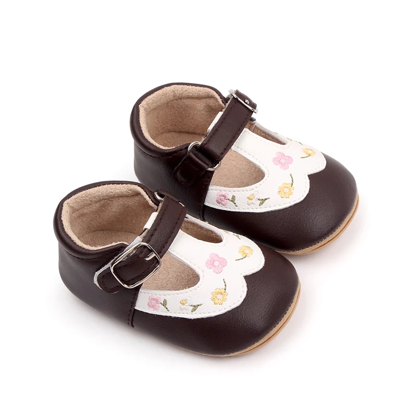 Wholesale Beautiful Flower Embroidery Soft PU Leather Spring Autumn Baby Toddler Girl Shoes Princess Girl Shoes details