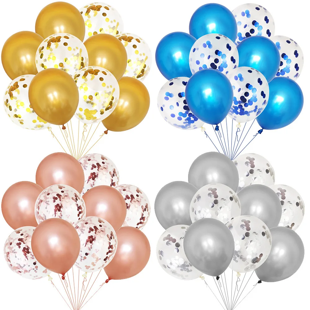 Hot selling 40 pcs rose gold confetti sequin transparent balloon sets for wedding birthday party decoration