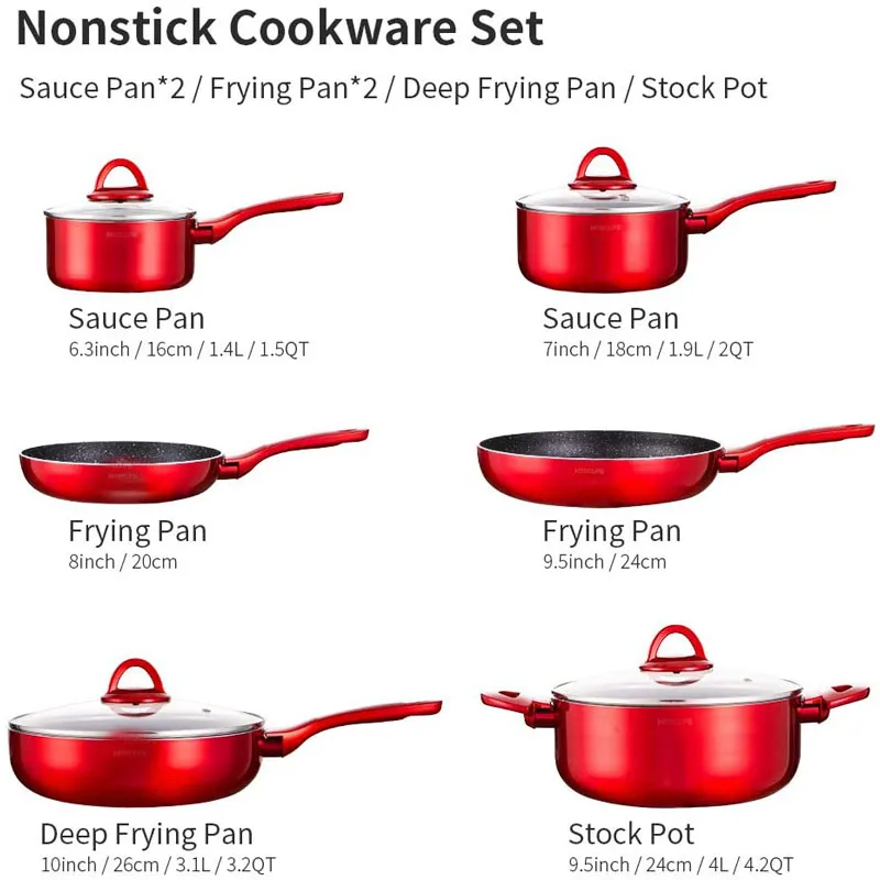Cookware Set Non-Stick Pots And Pans Set Blue Pan Non-Stick Frying Pan Set Ceramic Coating Saucepan Stockpot With Lid