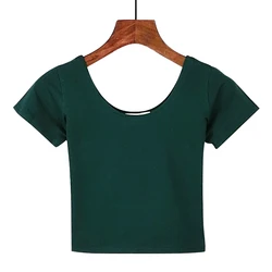 Custom Simple Design boat neck sports t shirt Cotton Crop Top Plain Blank Wholesale Short T-shirts for Women