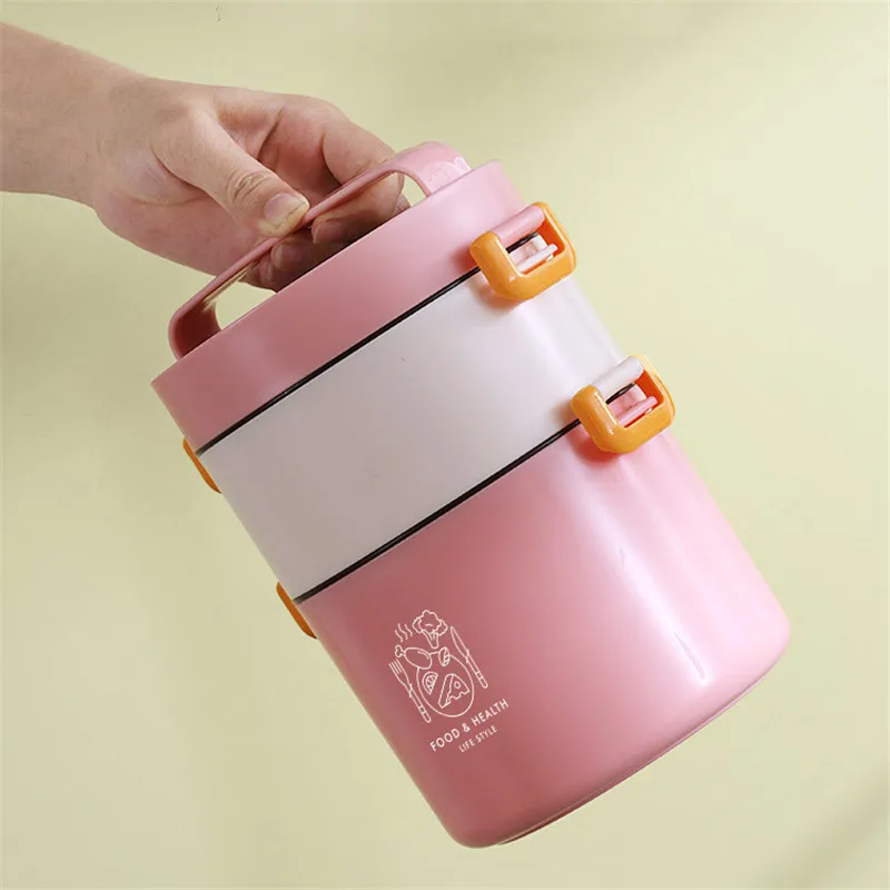 Microwave Safe Office Workers Plastic Lunch Box Double Layer Round Students Kids Tiffin Lunch Box