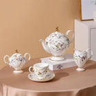 Tea Set JIABAIEN Antique 15pcs Floral Tea Cup Saucer Teapot Tea Set Classical English Bone China Coffee And Tea Set