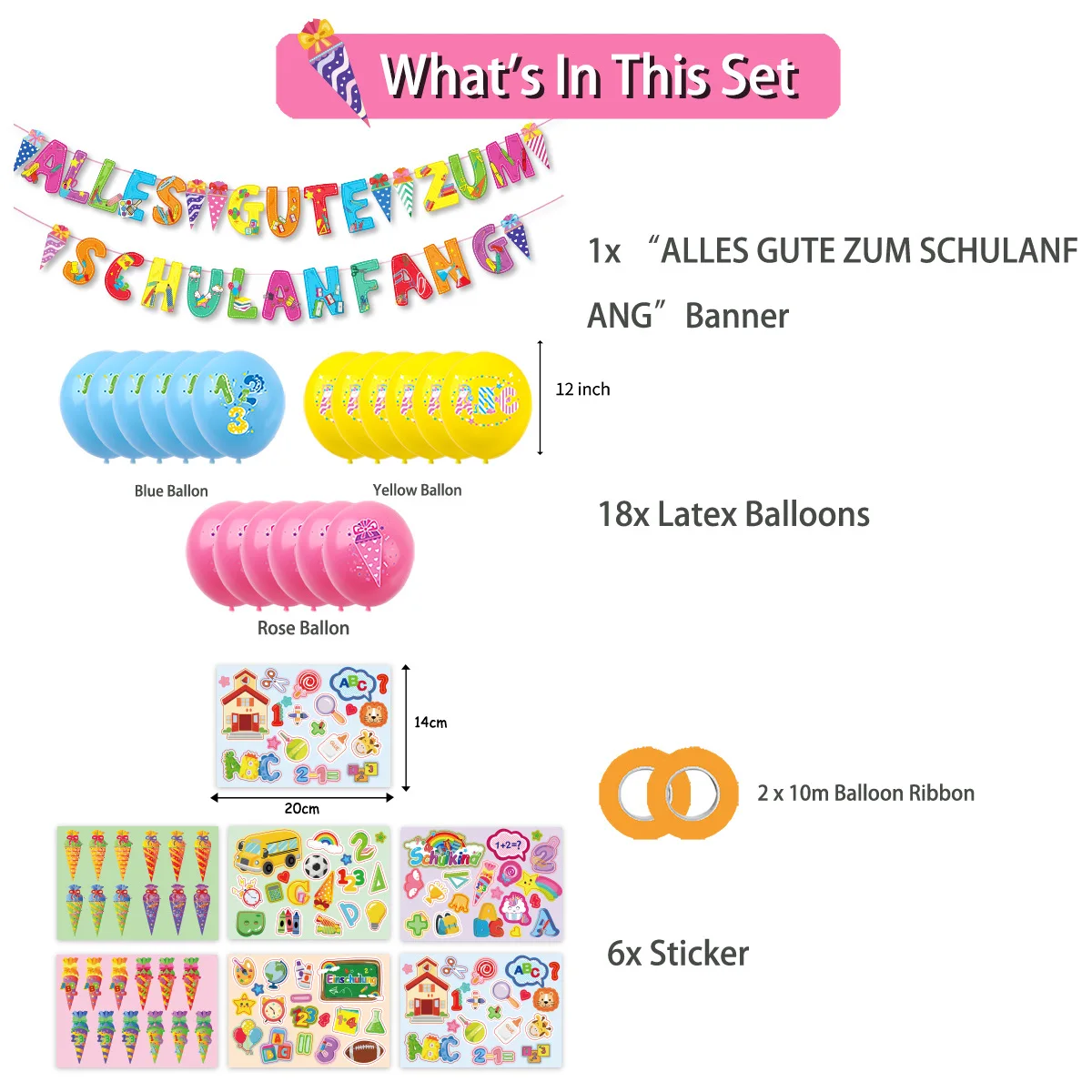 New German style back to school party decoration season balloons pull flag stickers set for kids party