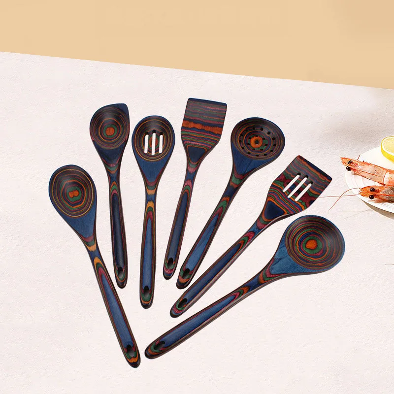 Pakkawood Kitchen Utensil Set for Serving & Cooking, Heat Resistant & Non-Stick Utensils