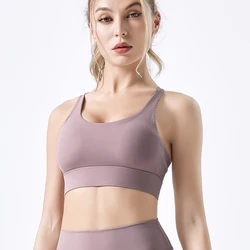 2023 Hot Sell Wider Cross Strap Mesh Stitching Gym Yoga Cutout Sport Bra Ajustable For Women Fitness