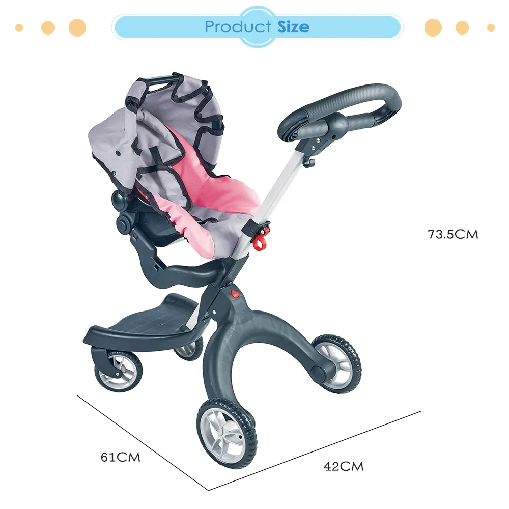 Dollri Starri Multi-function 2 in 1 doll stroller with swivel front wheels and adjustable car seat and handle for doll pass en71