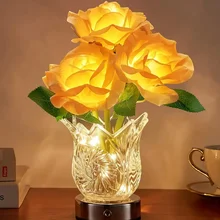 Led Rose Fabric Glass Nordic Home Hotel Decorative Hotel Bedroom Bedside Modern Luxury Table Lamp