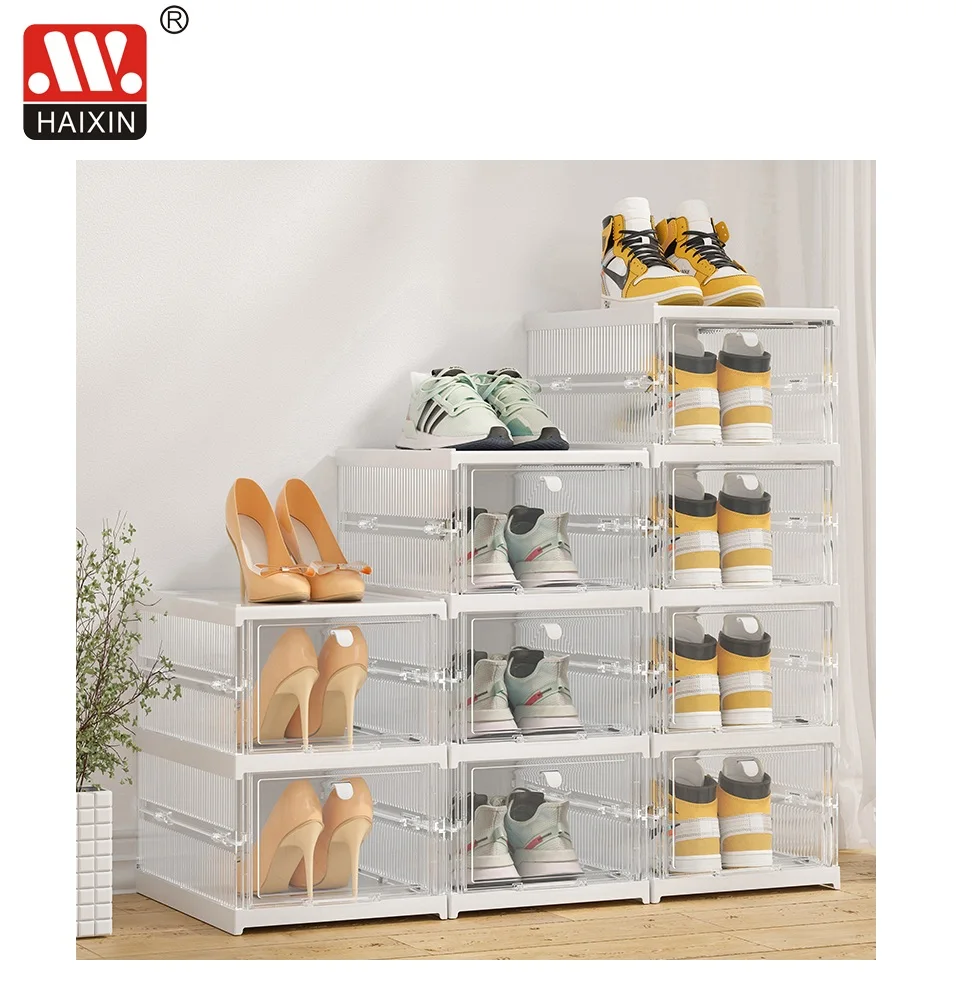 Haixing Plastic Lady High Heel Display Storage Shoe Box 3pcs Set Drawer Large Clear Sneaker Organizer Collapsible 14403