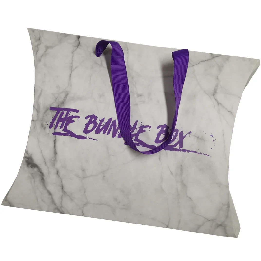 Personalized Pillow Box Packaging With Handle Black Packaging Box With Logo Printed for Hair Extensions With Paper Bag manufacture