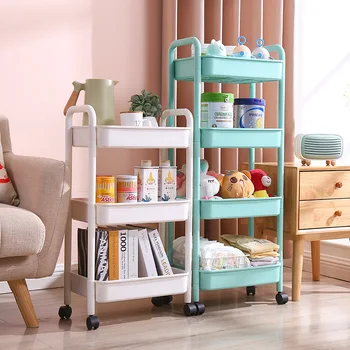 3 Tiers Storage Cart Utility Plastic Shelves Trolley Cart Rolling Storage Cart Bathroom Organizer with Wheels