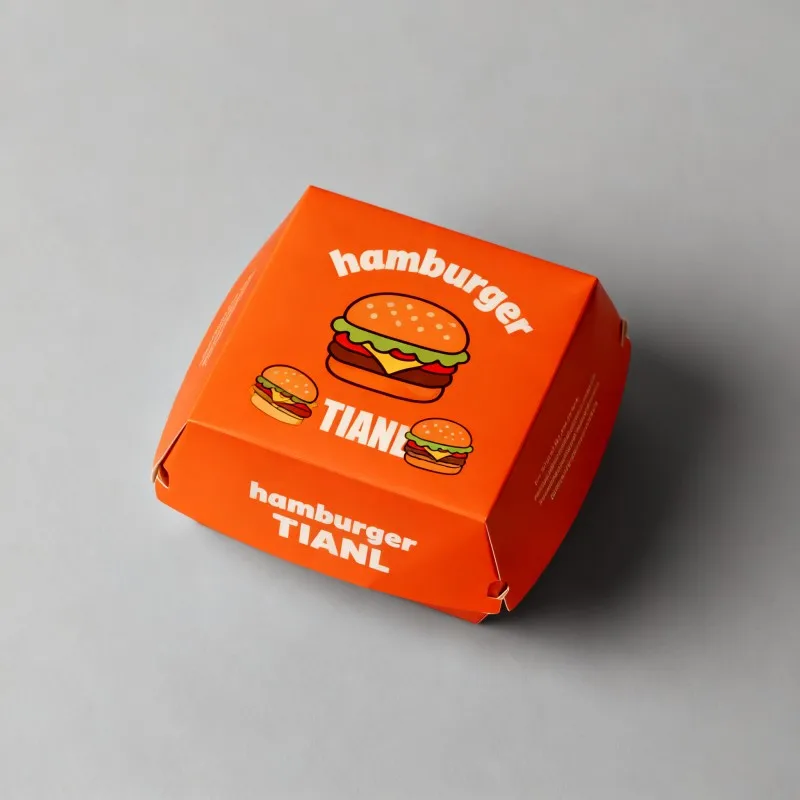high quality hamburger packaging box digital printing oil proof sandwiches paper box biodegradable orange fast food paper box customized hamburger packaging boxes hamburger box factory paper box customization factory-7