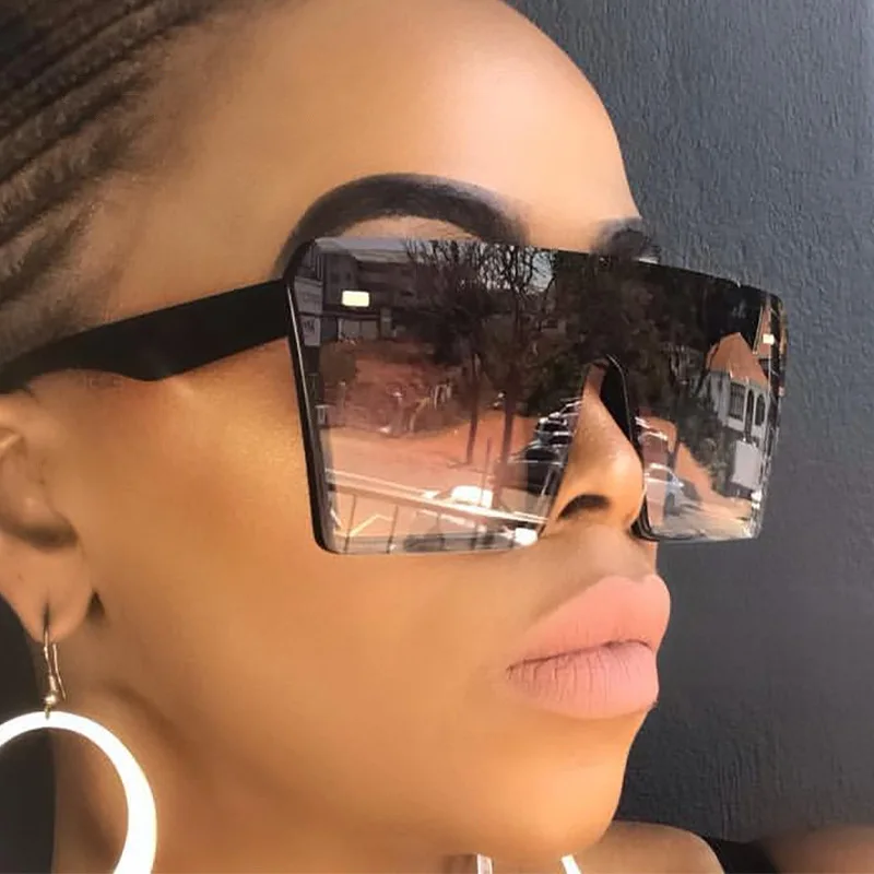 Ladies Square Sunglasses Women Oversized Shades Vintage Designer Mirror Fashion 