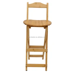 Wholesale Portable Wooden Bar Chairs with Backrest and Footrest Folding Collapsible Natural Bamboo Wooden High Bar Chair Stools