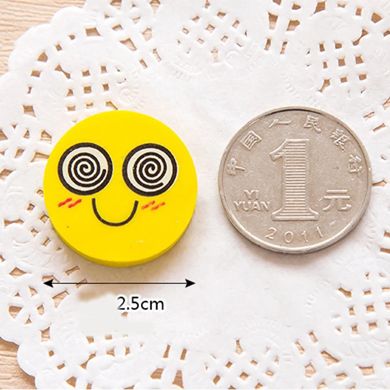 New Yellow Smiley Smile Face Pencil Eraser Novelty Erasers 4 Packs For