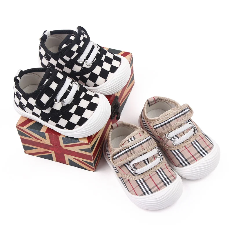 Unisex Toddler Kids Pre-Walker Sneakers Casual Lattice Canvas Shoes with Soft Rubber Outsole Fashionable for Kids manufacture