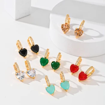 Hengxuan wholesale Fashion Jewelry New Six-color Love Zircon Earrings Champagne Gold Plated Brass Base