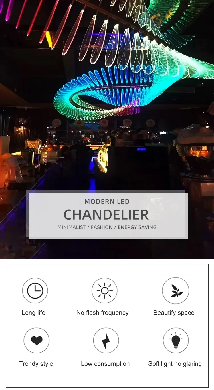 CPL-314 Contemporary Indoor Decoration Hall Hotel Lobby Bar Custom Long Shape LED Chandelier Light details