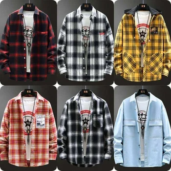 Casual Long Sleeve Button Up Men's Shirt Custom Lumberjack Flannel Plaid Shirt Custom Logo Embroidery