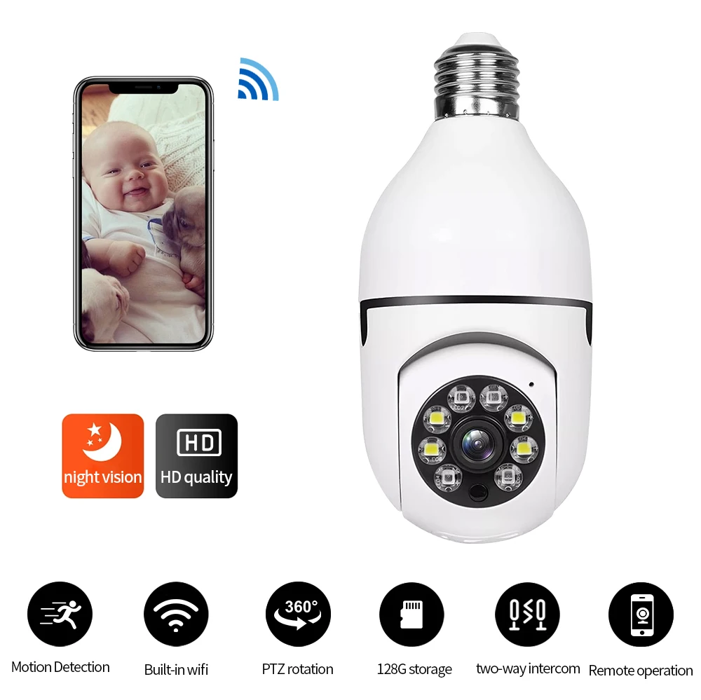 Factory Cheap Sales PTZ bulb camera 360 degree Outdoor Ip Wireless Camara Network Bulb Cctv Wifi Ptz Security Camera Light Bulb