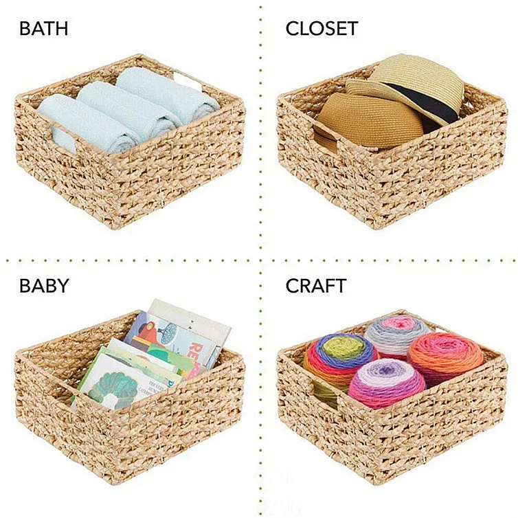 Foldable Water Hyacinth Basket, Rattan Outdoor Garden Basket, Wicker Storage Basket Rattan