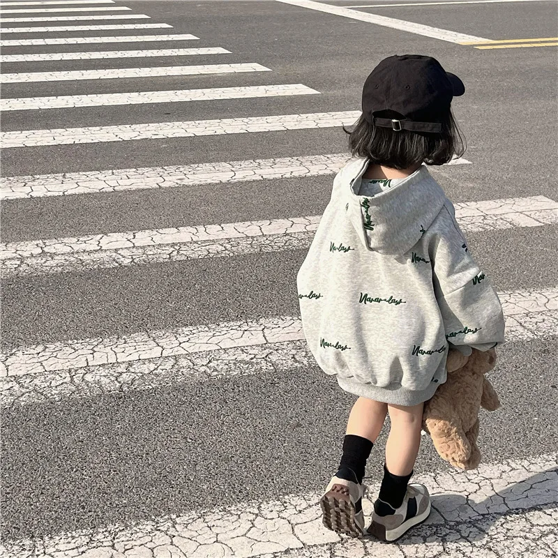 Baby girl loose long sleeve sweatshirt 2023 autumn kid fashion full print letter drop hoodies top