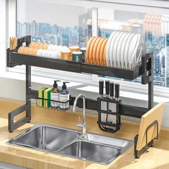 Over The Sink Dish Drying Rack Extensible Adjustable Multiple Baskets Utensil Sponge Holder Sink Caddy