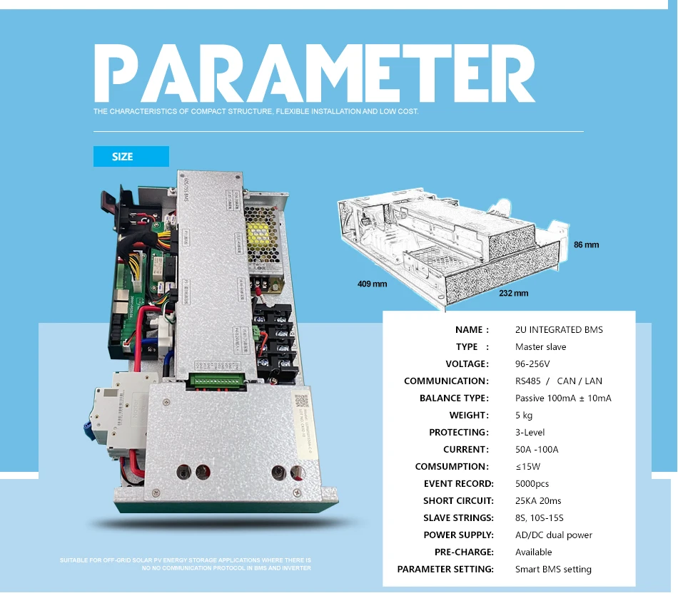 166.4V 52S 100A Battery Management System with Master-Slave Integrated Design for LiFePO4 Battery Packs and 3-Year Warranty