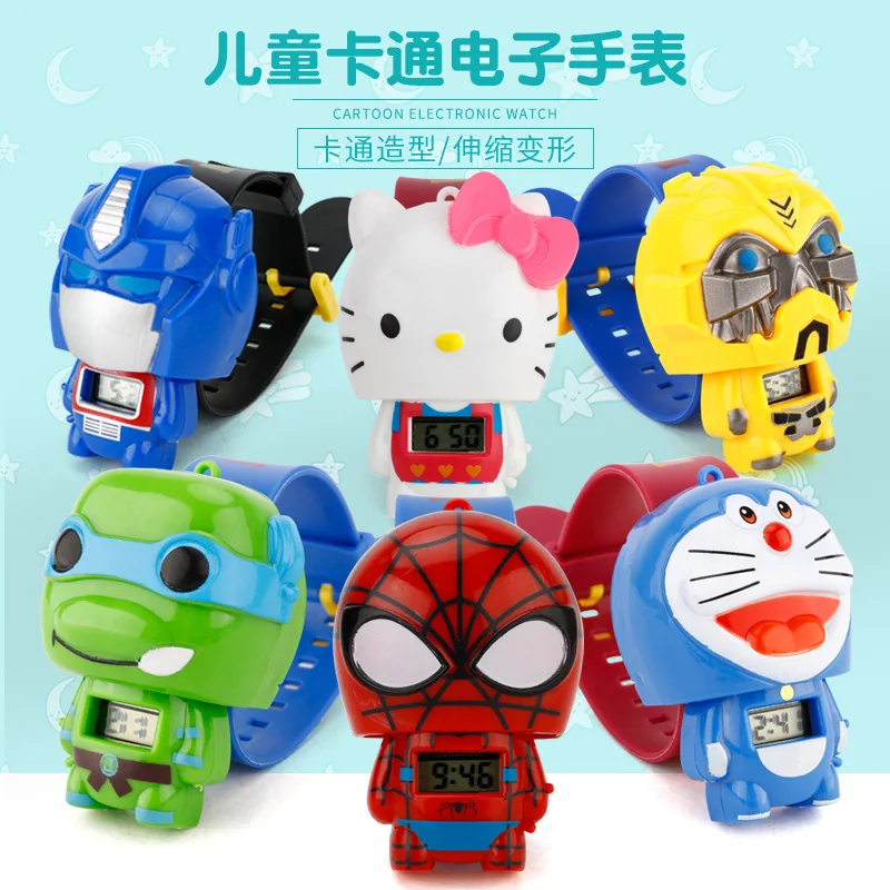 Hot selling Kids watch  Transformation toys for kids in Marvel cute shape  Spider-Man Q version children's toy gift