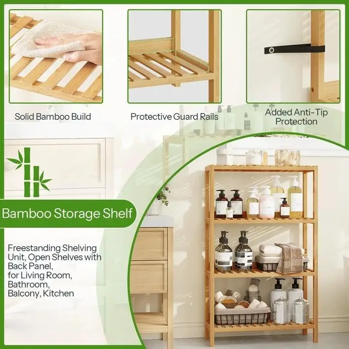 product heavy duty freestanding multifunctional 4 tier bamboo plant stand storage racks shelving units for kitchen living room bathroom-5