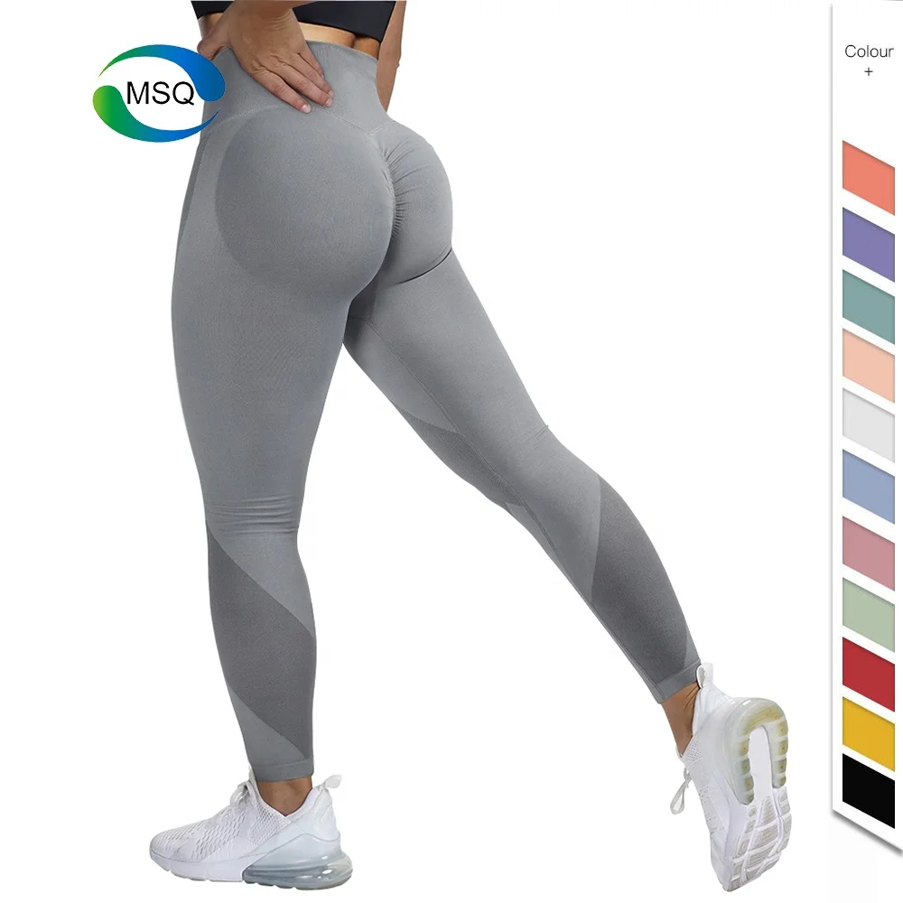 Ribbed Seamless Gym Leggings With Scrunch Ruched Detail Grey