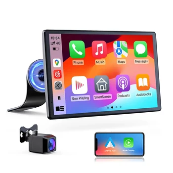 Portable 8-Inch IPS LCD Car Mount Rotatable Magnetic Holder Android Auto 1024*600 Resolution Touch Screen for USB 1080P Rear Cam