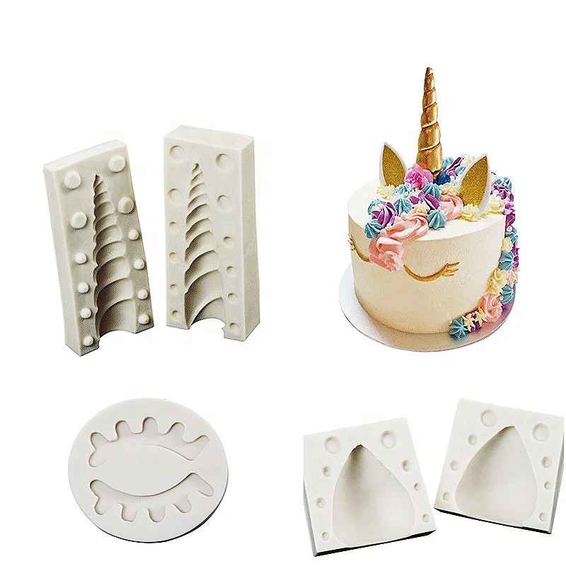 Best Price Creative 3pcs Unicorn Horn Silicone Mold Ears Eyelashes Fondant Cake Mold Soap Mold
