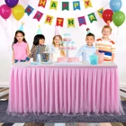 Party Pink Wedding Pleated Tulle Table Skirting Baby Shower Table Cover Party 6ft Ruffle Tutu Table Skirt