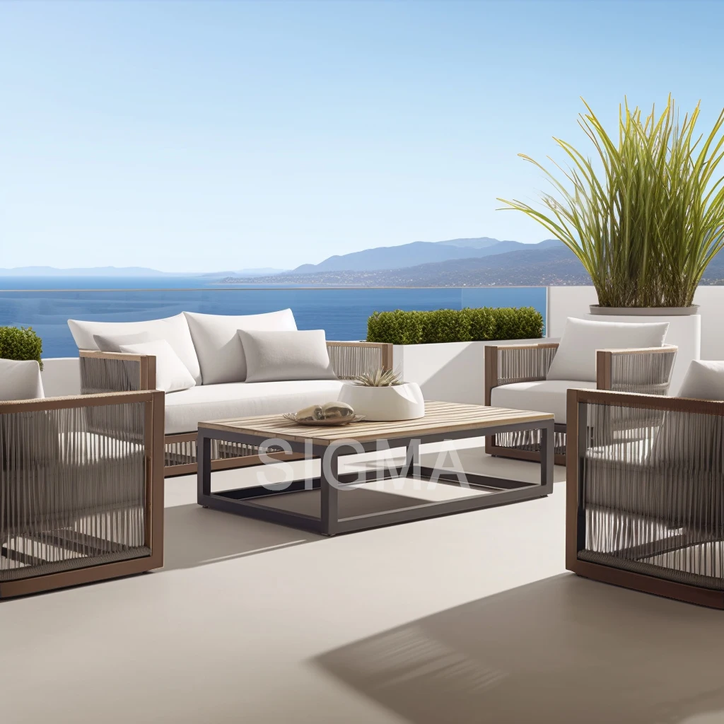 Modern All Weather Teak Luxury Outdoor Patio Hotel Sofa Set Couch Solid