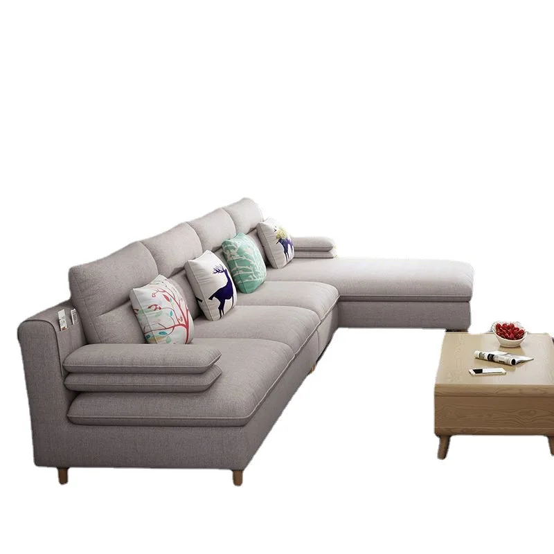 Latest Designs Modern With Colorful Fabric Wooden Finish Solid Wooden Furniture Sofa Living Room Sofa Set L Shape Sofa