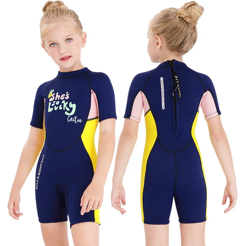 2022 Customized Logo 3mm 5mm Short Sleeve Child Swimsuit Girls Snorkel Diving Suits Kids Shorty Surfing Wetsuit