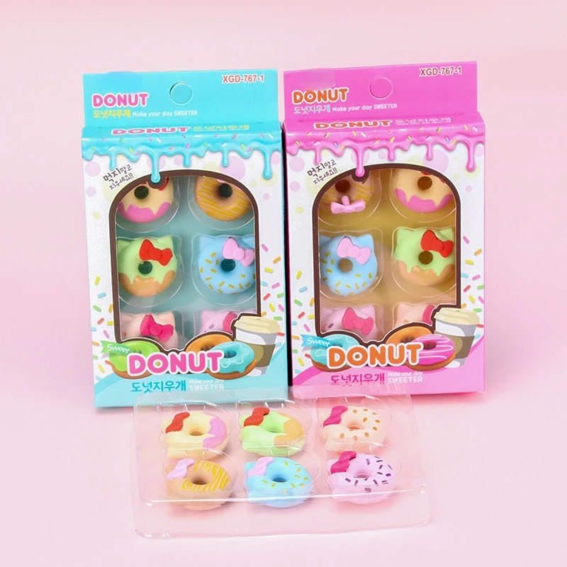 Cute Kawaii Creative Bow Cat Donut Eraser Shape Set