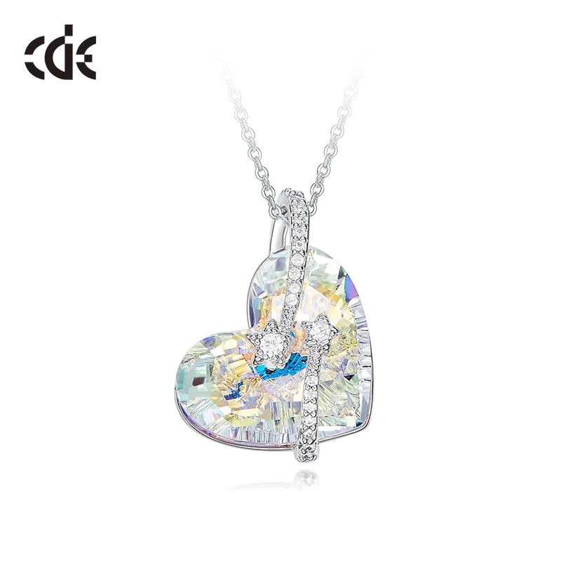 CDE P0964 Trendy Jewelry 2023 Love Necklace Blue Gemstone Austrian Crystal Heart-Shaped Pendant Necklace For Women
