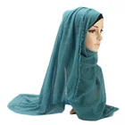 Muslim Solid Colour Bubble Fabric Women Muslim Hijab Long Wrap With Stones Islamic Scarf