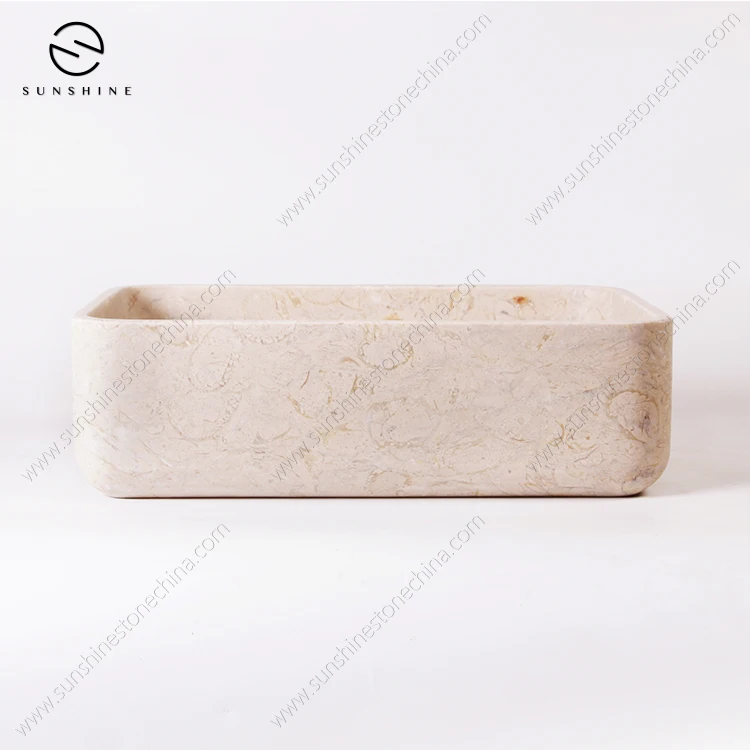 Custom Made Marble Bathroom Sink Modern Design Top Mounted Counter Washbasin