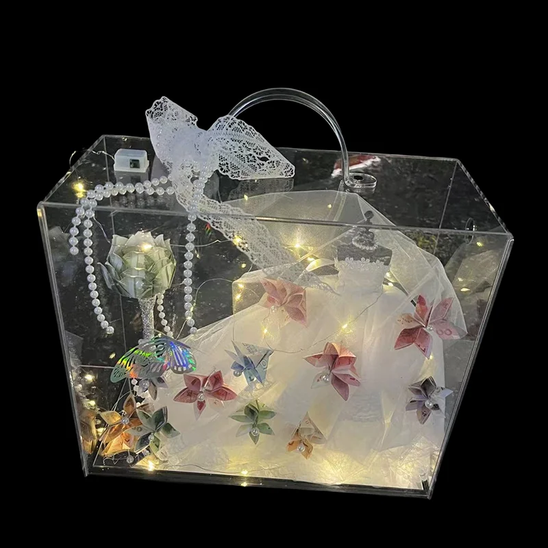 Wholesale Transparent Acrylic Bouquet GiftCluthShopping Bag Box Storage Box Acrylic Display Box