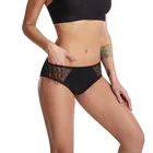 Women 2021 Wholesale Women Mid Waist Menstrual Underwear Mesh Transparent Period Panties