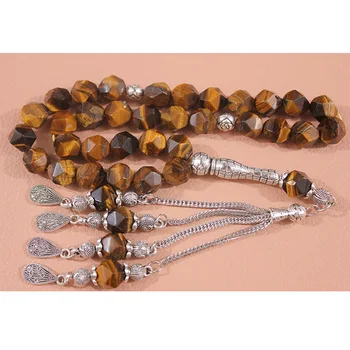 Muslim Necklace Bracelet Natural Tiger Eye Faceted Round Beads Jewelry 33 Islamic Prayer Beads Worship Tasbih Tasbeeh Rosary