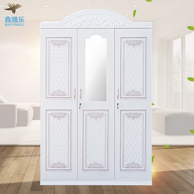 Best Seller Modern 3-Swing Door Bedroom Furniture Wardrobe Mirror with Iron Armories & Steel Imprint Pattern Almirah-Wardrobe