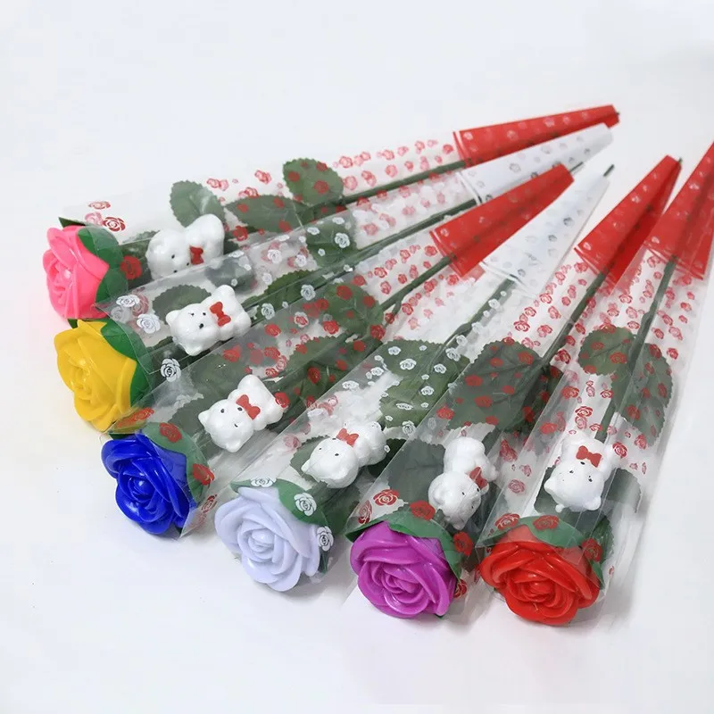 Promotional Plastic Battery Rose Flower Bedroom Party Indoor Decoration Rose Bear LED Lights