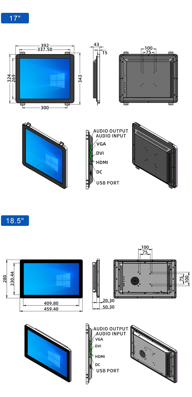 15.6 Inch Waterproof Industrial Monitor HD VGA BNC Capacitive PCAP USB 1366*768 1920*1080 TFT Display Aluminum Touch Screen